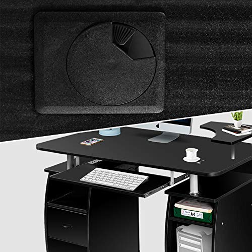 DREAMADE Laptoptisch Arbeitstisch Holz, Computertisch mit Schrank sowie Ablagefläche, Schreibtisch Bürotisch PC Tisch Beistelltisch (Schwarz) – Bild 6