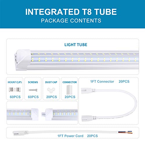 8FT Linkable Shop Light, 120W T8 Integrated 4 Rows LED Tube, 6000K