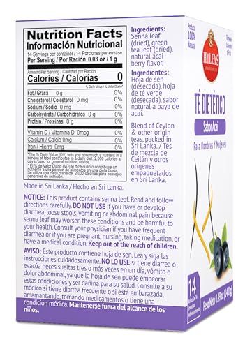 HYLEYS DIETER’S TEA WITH ACAI BERRY FLAVOR – 14 TEA BAGS – SLIMMING WEIGHT LOSS DETOX CLEANSE TEA