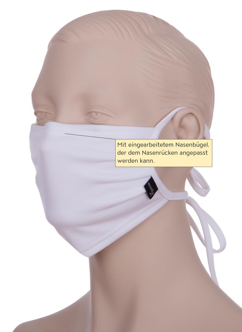 Trigema Unisex_Adult Behelfs- Mund- und Nasenmaske (wiederverwendbar) zum Binden im 10er-Pack 620001 Mask, White, EinheitsSize