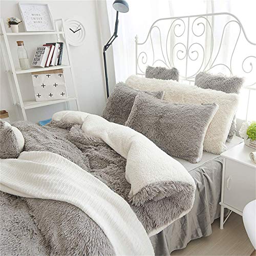 MooWoo 2pc Faux Fur Pillowcases,Sherpa Plush Fluffy, Solid Color, No Inside Filler, Zipper Close Decorative Throw Cover for Couch Sofa (Gray, 2 Pillow Cases 20"x30")