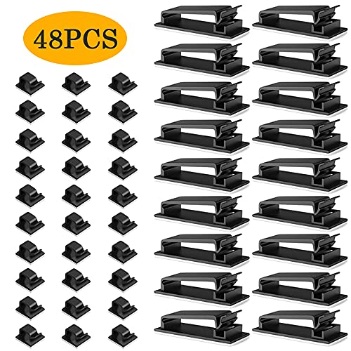 Cable Clips, 48PCS Gooze Management Adhesive Cable Clips - Charging Cable Ethernet Cable Clips Wire Folder for Car/Office/Home/Desk/PC/PS5/Xbox/Decoration LED strip (Included S and L Size)