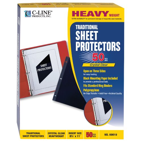 C-Line Traditional Heavyweight Poly Sheet Protectors, Clear, 8.5 x 11 Inches, 50 per Box (00010)