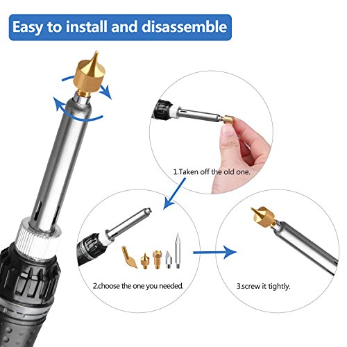 Tabiger Wood Burning Tool Kit, 60W Pyrography Pen/Wood Burning Pen with Adjustable Temp 200~450℃ and ON/OFF Switch, including 5 Carving/Embossing/Soldering Tips and Stand for Creative Wood Burner