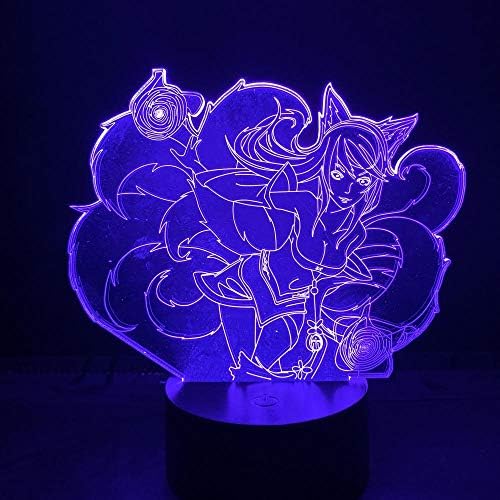 League of Legends Hero Ahri Lore The Nine Tailed Fox 3D Led Night Light Color Changing USB or Battery Powered Table Lamp LOL@7_Colors_No_Remote