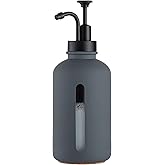 Enra Gray Soap Dispenser with Window,17oz Glass Hand Soap Dispenser Stainless Steel Hand Pump,Countertop Lotion Bottle for Bathroom Kitchen(Dark Gray-Liquid)