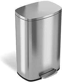 iTouchless SoftStep 13 Gallon Stainless Steel Step Trash Can with Odor Filter & Removable Inner Bucket, 50 Liter Garbage Bin, Soft and Quiet Lid Close