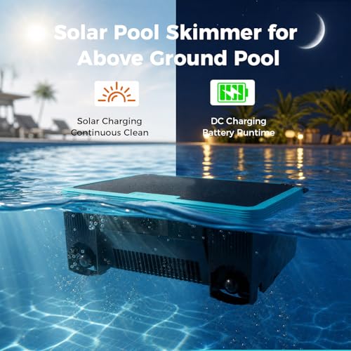 2026 Updated Over-Ground Robotic Pool Cleaner,Solar Powered Pool Vacuum,24H/7D Continuous Cleaning, 180-um, 3L Filtration Basket,APP Support, Pool Skimmer Robot (APP Support-Update)