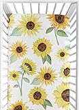 Sweet Jojo Designs Yellow, Green and White Sunflower Boho Floral Girl Baby or Toddler Nursery Fitted Crib Sheet - Farmhouse Watercolor Flower