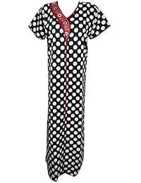 Womens Maxi Dress Nightdress Black Printed Cotton Summer Kaftan Nightgown L