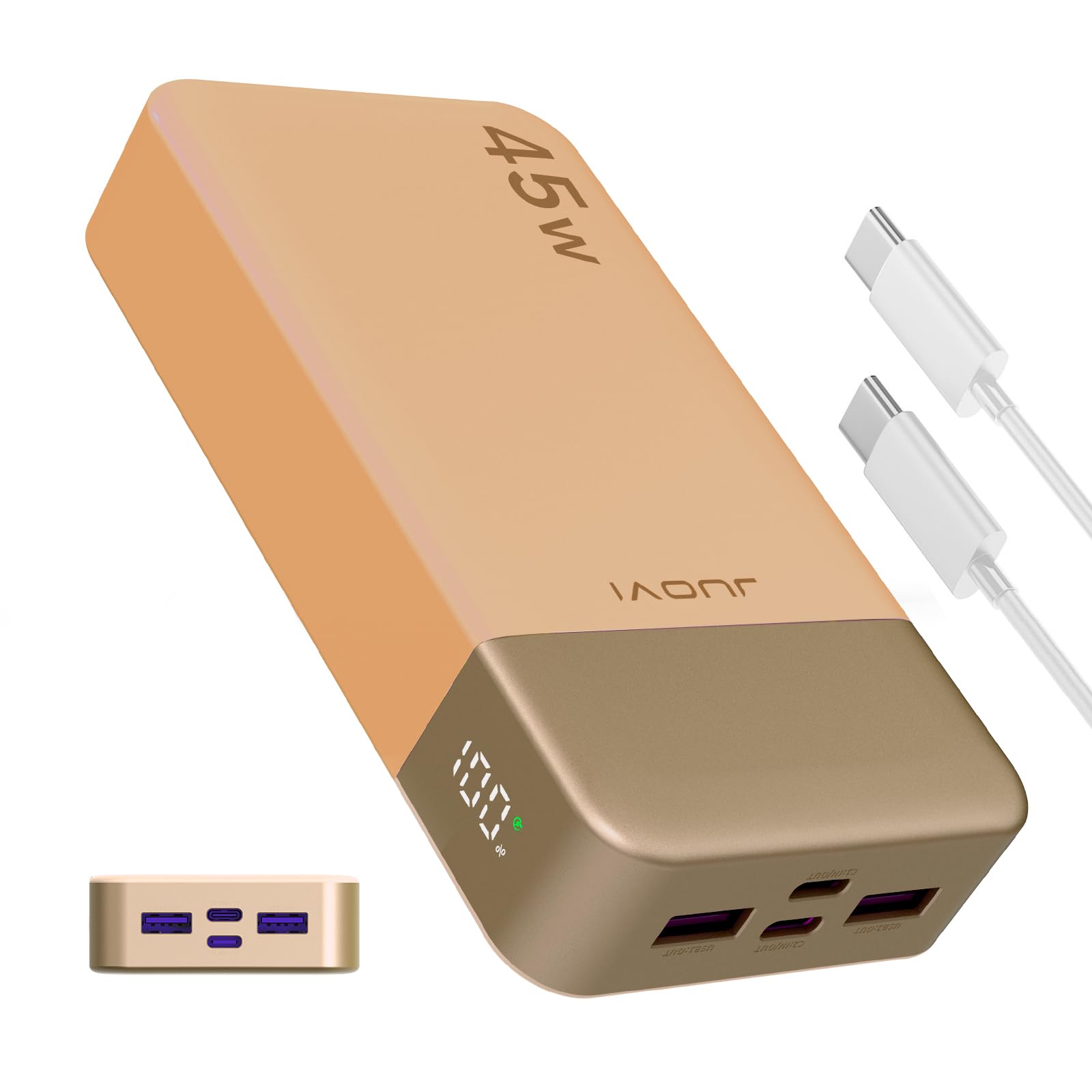 JUOVI Power Bank Fast Charging, 20000mAh 45W Portable Charger, Samsung Super Fast Charging Portable Phone Charger, USB C Power Bank for MacBook, iPhone 15 14 13 Pro Samsung S24 S23 (Orange)