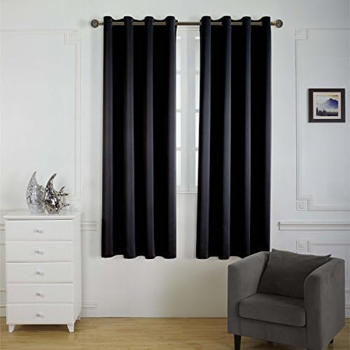 LOMUS Room Darkening Thermal Insulated Grommet Blackout Curtains Window Panel Drapes for Bedroom ( 2 Panels, 52 x 84 inch,Black )
