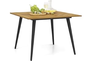 Tangkula 4-Person Outdoor Dining Table, 42.5” Acacia Wood Patio Table with 1.9” Umbrella Hole, Metal Legs & Adjustable Foot Pads, Farmhouse Bistro Table for Garden, Poolside & Backyard