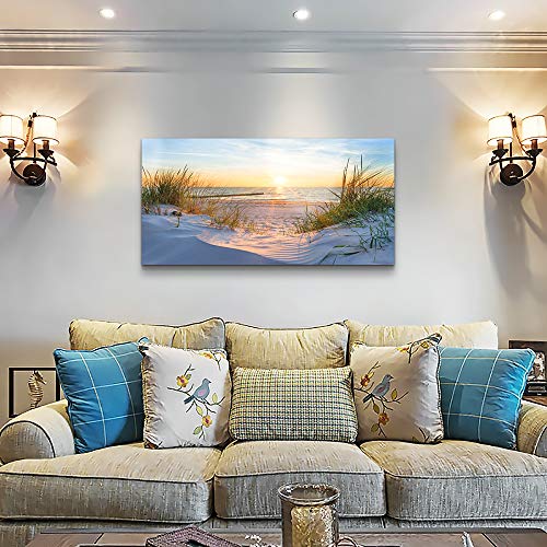 Wall Art for living room Print Artwork Wall Art Decor Poster Blue sun beach grass ocean Landscape painting bedroom…