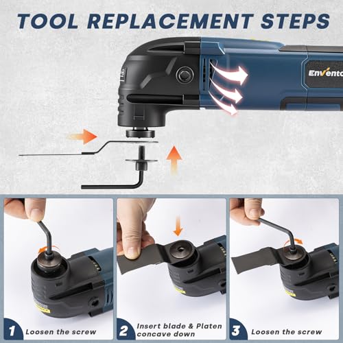 Enventor Oscillating Multi-Tool, 300W, 15000-22000 OPM, Corded Electric Multi-Tool, 6 Variable Speed, 3° Oscillation Angle, Auxiliary Handle, with 17 Accessories for Cutting, Sanding and Scraping