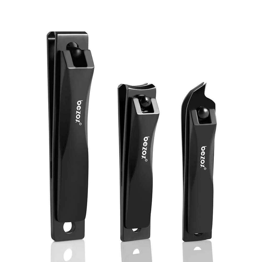 BEZOX Nail Clippers 3 Pcs - Heavy Duty Stainless Steel Straight Toenail Clippers for Thick Fingernail Toenail, Curved Blade Nail Cutters for Shape Nail，Slant Nail Nipper for Trim Nail，Remove Cuticle