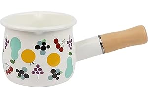 FYUEROPA Enamel Milk Pot, Butter Warmer Non-Stick Mini Saucepan, 4 Inch 17 Oz Small Cookware with Wooden Handle
