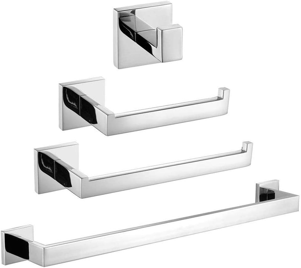 TURS 4-Piece Bath Hardware Set Bathroom Accessories, Towel Rail, Wall-Mounted, Chrome Bathroom Accessories
