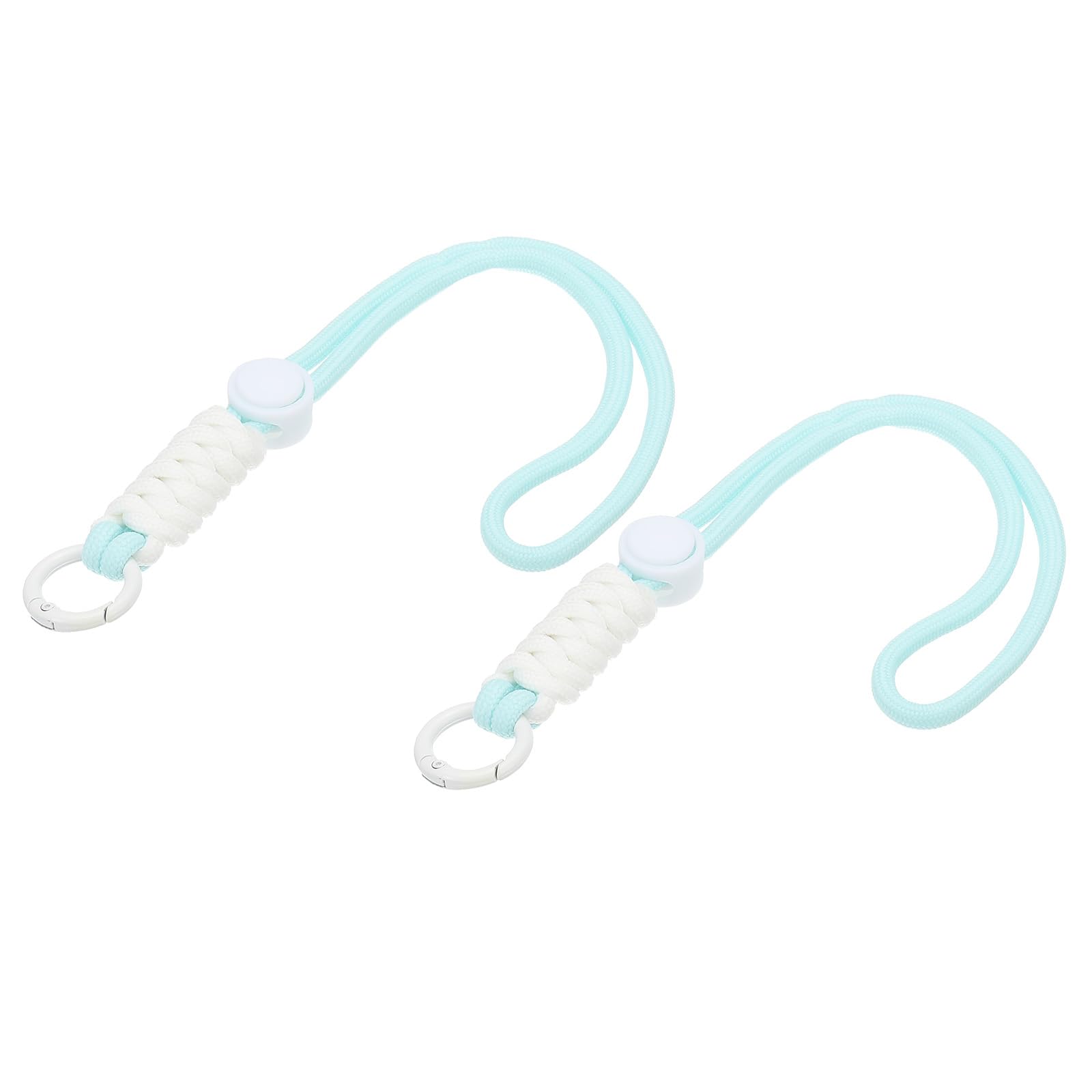PATIKIL Paracord Lanyard Keychain, 2Pcs Cell Phone Keychain Rope Wrist Lanyards Braided Strap with Spring Ring for Hanging Key, Cyan, White โ image 1