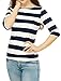 Allegra K Women Boat Neck Elbow Sleeves Slim Fit Striped Tee