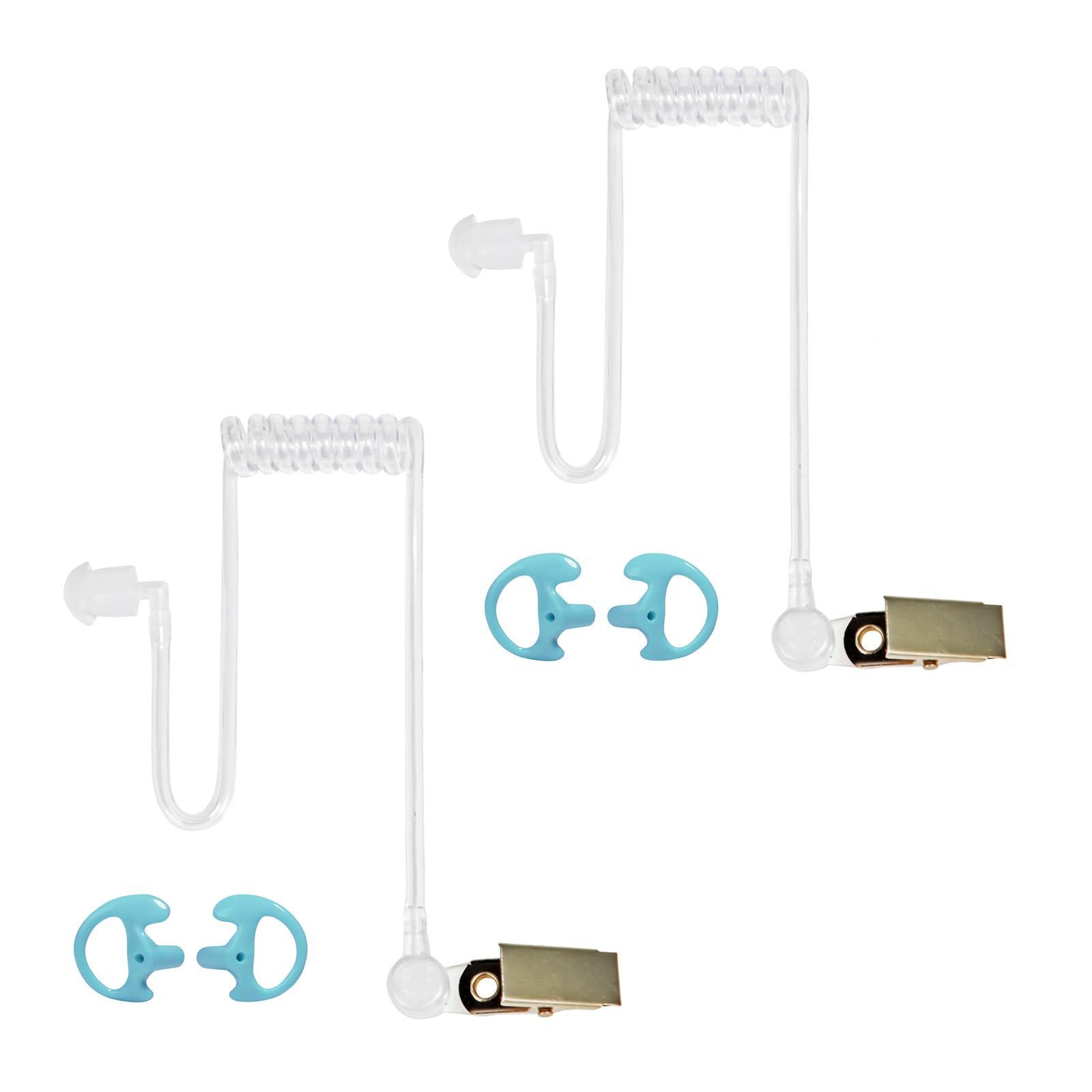 HYSHIKRA Replacement Covert Acoustic Air Tube with Earbud Earmold Compatible with Retevis Motorola Kenwood Baofeng Walkie Talkie, with Clip, Security Earpiece Headset, 2 Pack (Light blue, Medium)