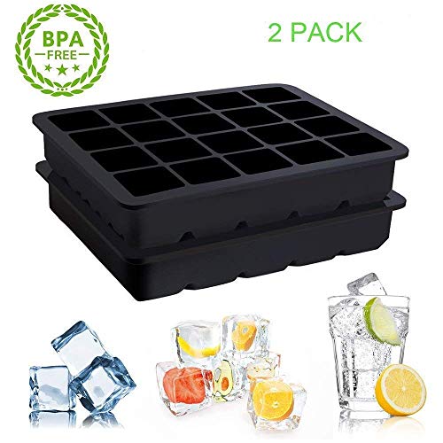 Ice Cube Tray, Playmont Food Grade Silicone Ice Mold Maker, Square shaped Ice Tray Molds for Whiskey, 2 Pack Silicone Tray Set for 40 Pcs Square Cubes Flexible Stackable Easy Release Freezer Molds for Ice, Chocolate, Jelly(Black)