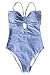 CUPSHE Women's So Breezy Stripe Lace Up One-Piece Swimsuit Beach Suiting Medium Blue