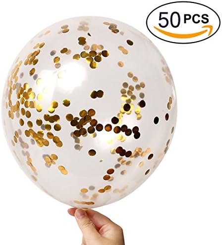 Shinehalo 50 Pieces 12 Inch Gold Confetti Balloons Latex Party Balloons with Golden Paper Confetti Dots for Party,Birthday, Wedding Celebration Decorations