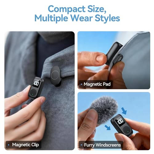 occiam Mini Lavalier Microphone for iPhone & Android Wireless Microphone Noise Reduction Magnetic Mini Lapel Mic with 54H Charging Case for YouTube Podcast Tiktok Vlogging Video Recording Black