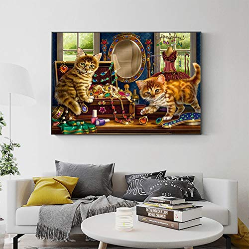 Cat Diamond Painting Kits for Adults Kids,Full Drill 5D Diamond Art by Number Embroidery Cross Stitch Kits DIY Canvas Oil Painting Rhinestones Diamond Pictures Craft for Home Wall DÃ©cor,16X12 Inch