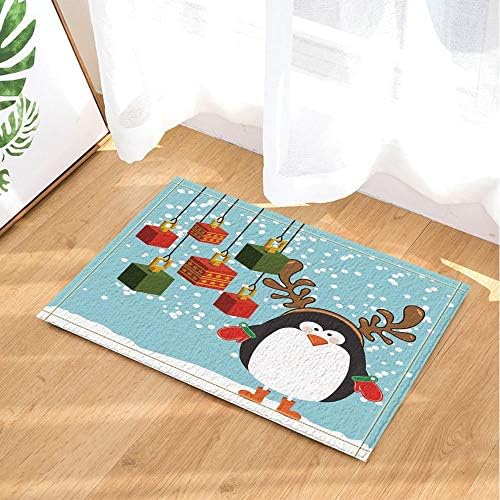 GoEoo Christmas Decor Penguin in Snow Bath Rugs Non-Slip Doormat Floor Entryways Indoor Front Door Mat Kids Bath Mat 15.7x23.6in Bathroom Accessories