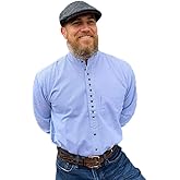 Traditional Irish Grandfather Shirt, Button-Down, 100% Cotton, Banded Collar, Chest Pocket, Shirt-Tail Hem
