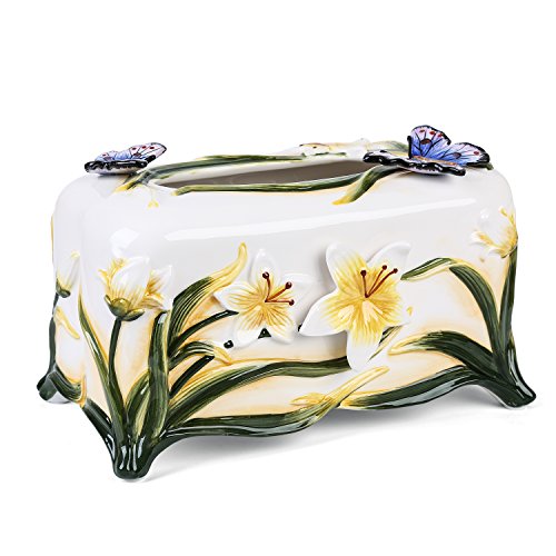 FORLONG FL9002 Ceramic Facial Tissue Dispenser Box Paper Dispenser Box Tissue Holder for Bathroom Vanity-Orchid