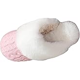 Slippers for Women Cable Knit Fuzzy Slides Warm Cozy Home Winter Shoes Fluffy Faux Fur Lined Slipper Indoor Outdoor