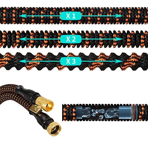 Garden Hose Expandable Flexible Water Hose 100ft- Lightweight Durable 3750D with New 3/4 Nozzle Solid Brass Repairable Connectors / 10-Way Professional Zinc Water Spray Nozzle (100 FT)