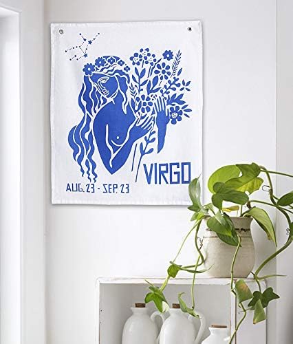 Madhu International Graphic Zodiac Flag Tapestry Zodiac Sign Virgo Astrology Tapestry The Universal Sign Horoscope Celestial Tapestries Hippie Wall Hanging With Steel Grommets For Easy Hanging