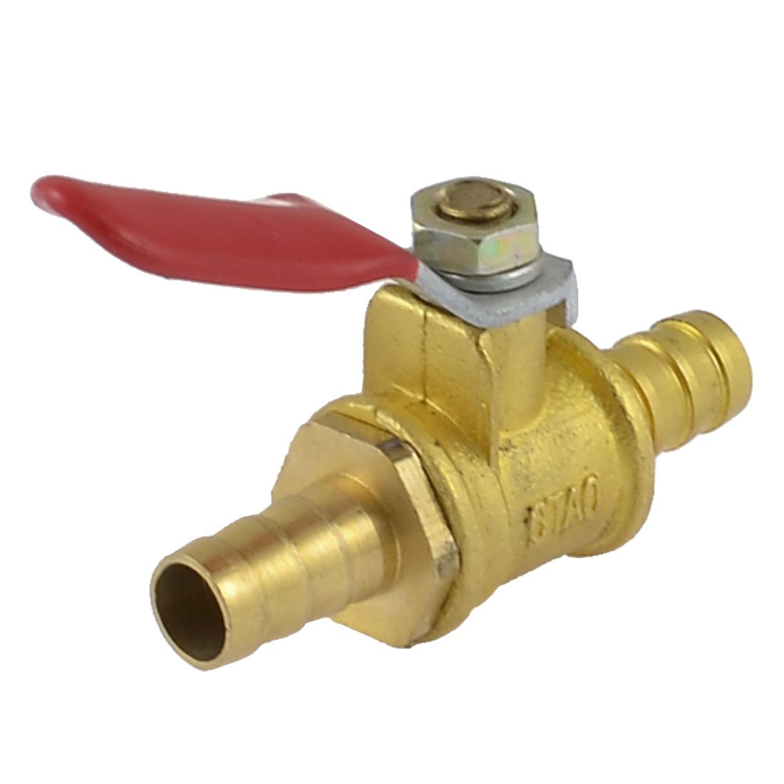 Sourcingmap Ball Valve Shut-Off Valve, 8mm Hose Barb to 8mm Hose Barb, Full Port Pneumatic Fittings, 180 Degree Operation Handle, Brass Valve, Pack of 1