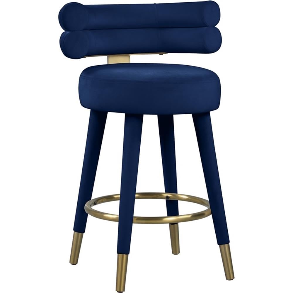Photo 1 of ** NEW***- Meridian Furniture 798Navy-C Fitzroy Collection Modern | Contemporary Velvet Upholstered Counter Stool with Deep Channel Tufted Back and Gold Metal Capped Legs, Navy, 25" W x 21" D x 35" H, Set of 2
