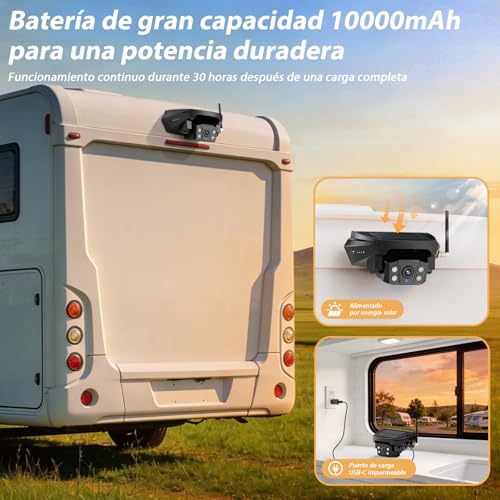 Wireless Solar Reversing Camera with 10000mAh Battery, 7 Inch Wireless Reversing Camera, IP69 Waterproof, Infrared Night Vision for Caravan, Truck, Car, Camper (VS-7E)