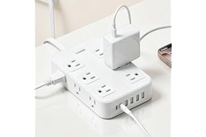 LP-12 US Standard Power Strip, 12 AC Outlets 6 USB Charging Ports, 1.5M Power Cord, White for Home Office Dorm