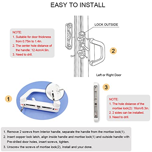 ALLYWASAI Sliding Patio Door Handle Set with Mortise Lock, Suitable for