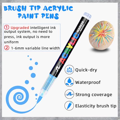 120 Colors Acrylic Paint Markers, Soft Brush Tip Acrylic Paint Pens, Waterproof Coloring Art Markers for Wood, Metal, Ceramic, Fabric, Stone, Egg, Rock Painting and DIY Art Crafting