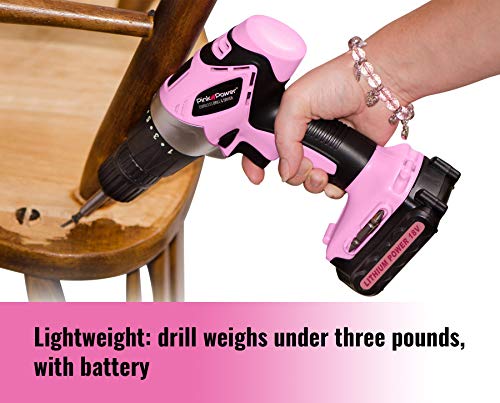 Pink Power PP181LI 18 Volt Lithium-Ion Cordless Electric Drill Driver Kit for Women- Tool Case, Drill Set, Battery & Charger (Certified Refurbished)