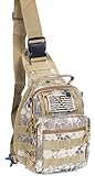 Boxuan warehouse Outdoor Tactical Shoulder Backpack（+flag patch）, Military & Sport Bag Pack Daypack for Camping, Hiking, Trekking, Rover Sling,chest bag (Pythons Tan)