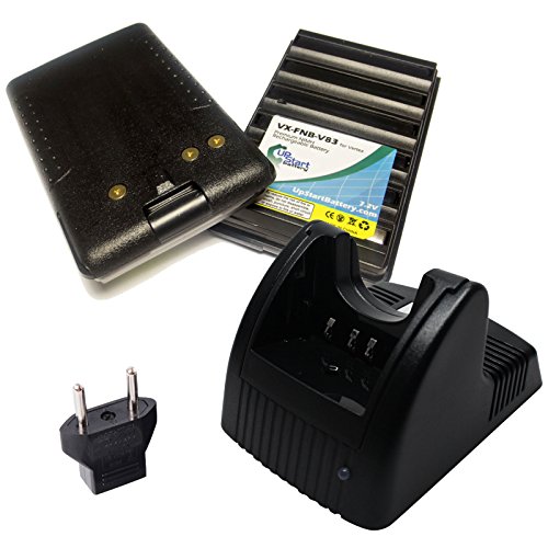 2x Pack - Vertex VXA-220 Pro VI Battery + Charger with EU Adapter - Replacement for Vertex FNB-83 Two-Way Radio Battery and Charger (1600mAh, 7.2V, NI-MH)