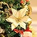 SATINIOR 20 Packs Christmas Faux Flowers Glitter Poinsettia Christmas Tree Ornament DIY Holiday Floral Arrangements (Gold)