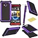 HTC One M7 Case, M7 Case, Fulland Deluxe Hybrid TUFF Rugged Shockproof Rubber + Hard Case Cover For HTC One M7 Plus Stylus Pen and Screen Protector-Purple