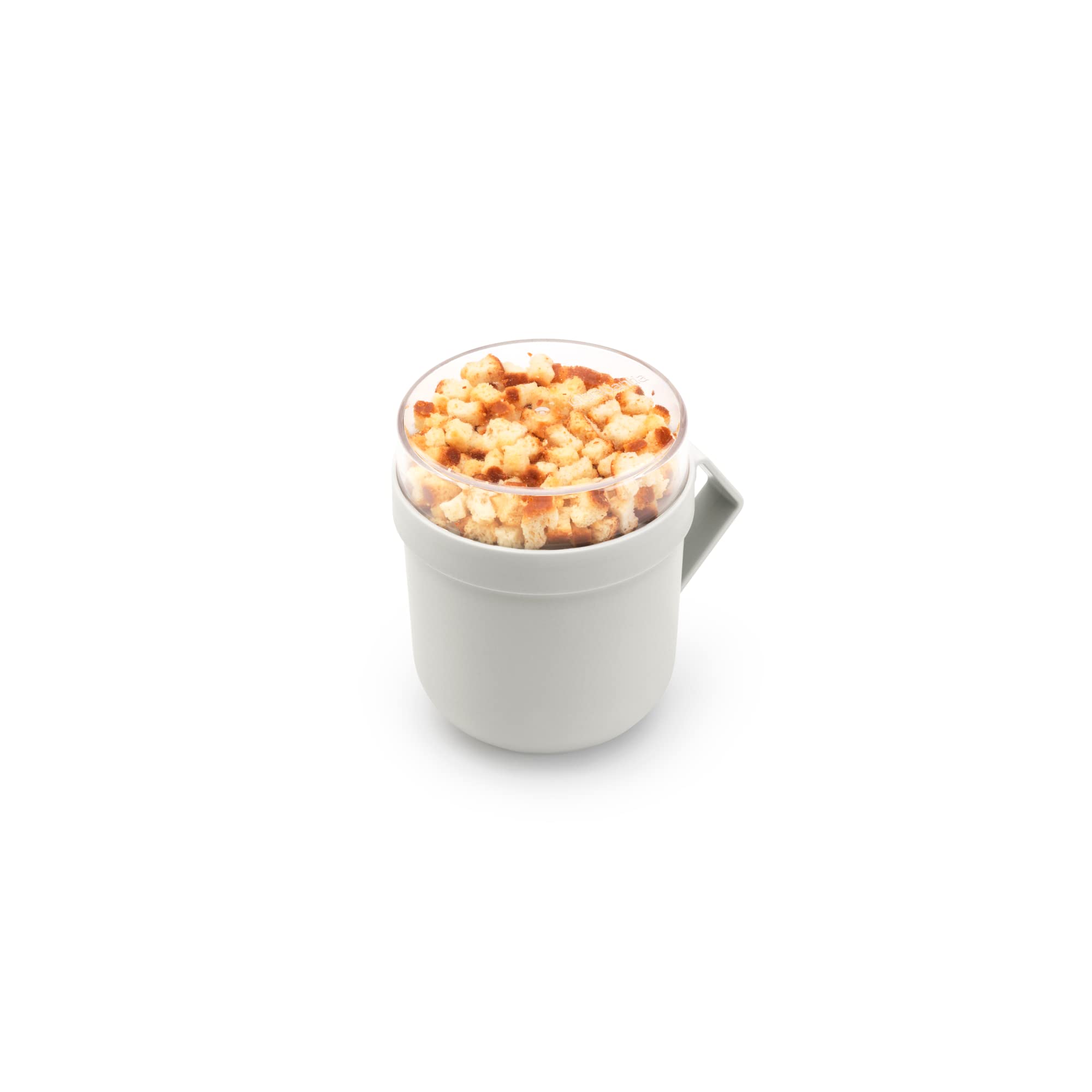 Brabantia - Make & Take Soup Mug 0.6L - with Screw-On Toppings Container (180 ml) & Handle - Leakproof - Large Opening - Suitable for Freezer - Dishwasher & Microwave Safe - Light Grey