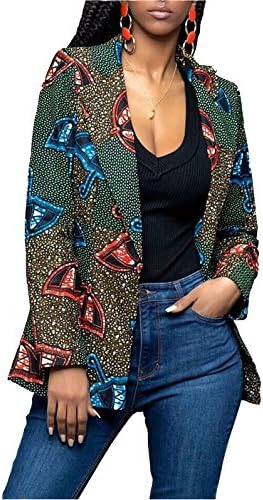 WentShopping Women Long Sleeve Collar Neck African Floral Dashiki Jacket Blazer Suits