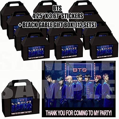 Purple Bangtan Boys K-Pop Party Favor Boxes with Thank You Decals Stickers Loots Black Birthday 12 Pieces South Korean Boy Band Jin Suga J-Hope RM Jimin V Jungkook Great Seller …